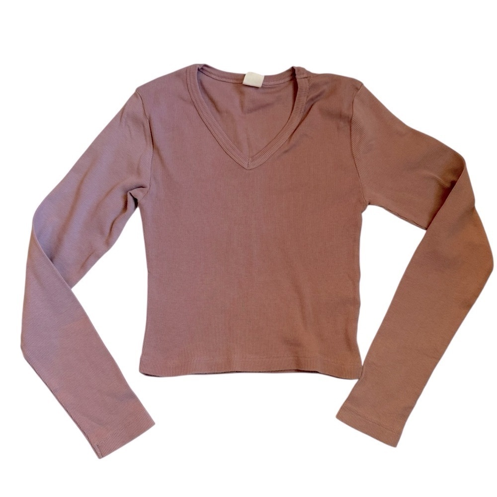 Zara| Women’s Pink Chic V-Neck Long Sleeve Top - Size S-M